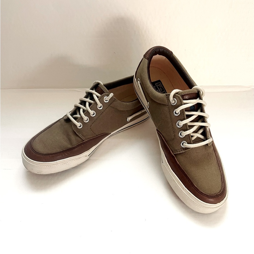 Polo Ralph Lauren Boat Shoes Vance Side Lace Sneakers Canvas & Leather, US 8D